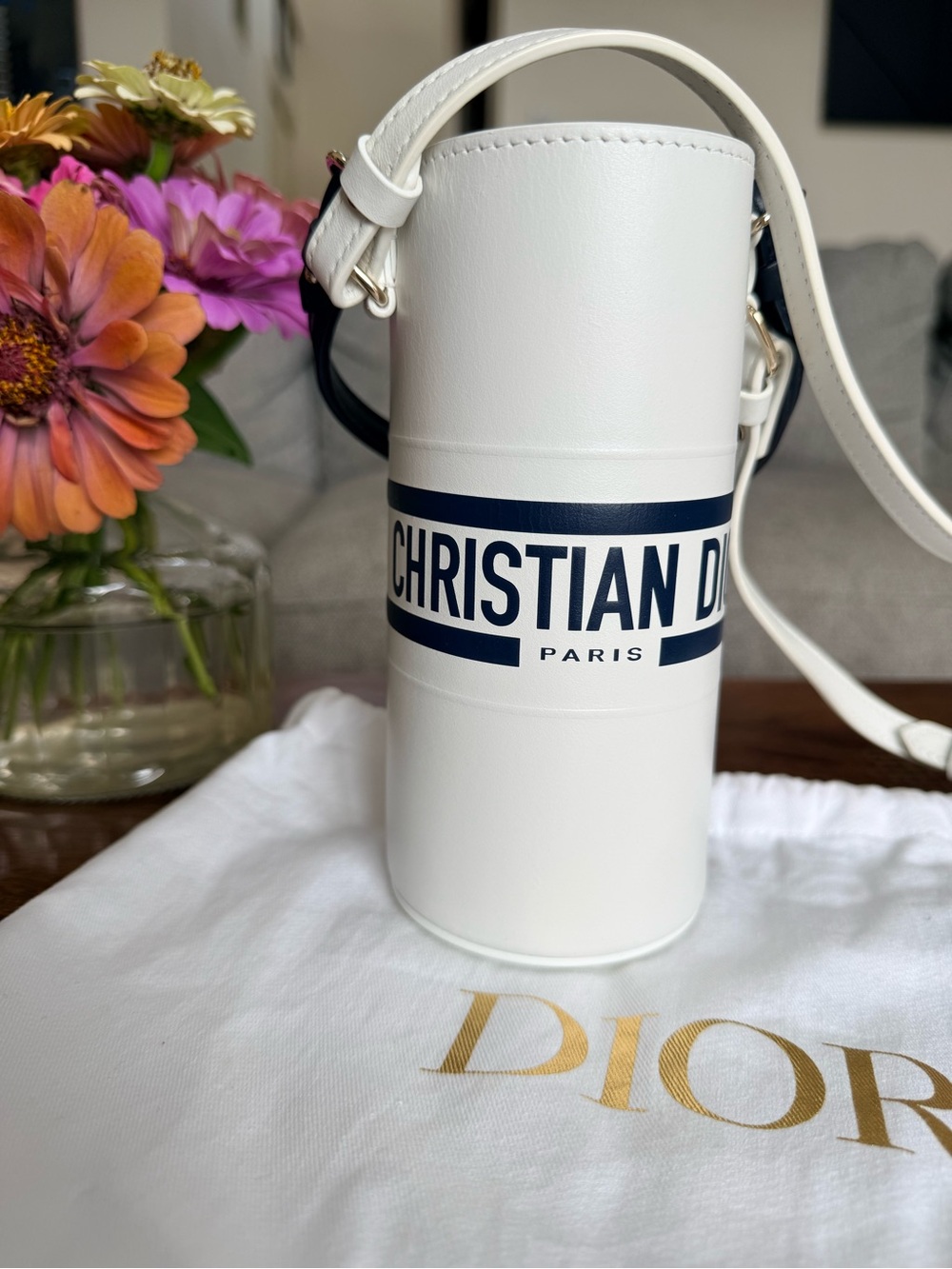 Christian Dior Vibe Bottle Holder Bag in White and Navy